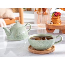 English Home Floral Poem Stoneware Demlik Seti 350 Ml + 250 Ml Yeşil