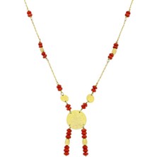 T51 Tuğrul Altın Altın Mercan Taşlı Kolye T004366