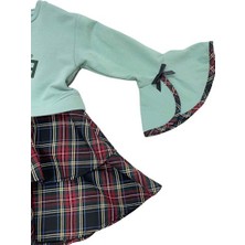 Kız Bebek Mint Yeşil Ekose Etekli Çıtçıtlı Elbise