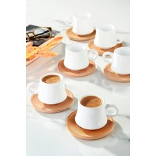 Çavdar Group Bambu Tabaklı Kahve Fincanı-Seramik Fincan Seti