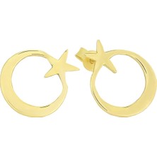 T51 Tuğrul Altın Altın Ay Yıldızlı Küpe T012166