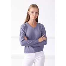 Ferraro Lila V Yaka Kadın Triko Kazak