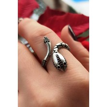 Fildişi Aksesuar Antik Gümüş Kaplama Motifli Yılan Şekilli El Yapımı Ayarlanabilir Unisex Yüzük