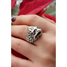 Fildişi Aksesuar Antik Gümüş Kaplama Kartal Başı Şekilli El Yapımı Ayarlanabilir Unisex Yüzük