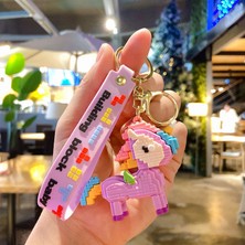 Derin Düşler 8 Bit Tasarımlı 3 Boyutlu Lila Unicorn  Anahtarlık ve Çanta Aksesuarı