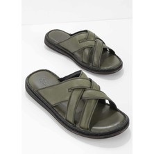 Bambi Haki Leather Erkek Terlik E048040123