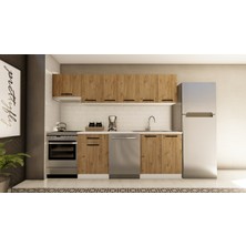 Visas Concept 260 cm Yaşam Hazır Mutfak Dolabı Aspiratör Modüllü Atlantik Çam TEZGAH DAHİL