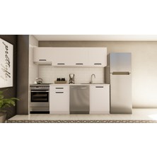 Visas Concept 240 cm Titiz Hazır Mutfak Dolabı Aspiratör Modüllü Beyaz TEZGAH DAHİL