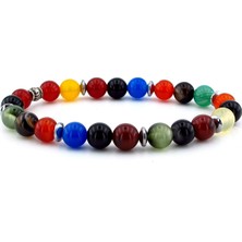 Solfera Renkli Akik Taşları Doğal Taş Erkek Bileklik J0176