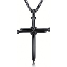 Solfera Çivi Haç Çarmıh Istavros Katolik Erkek Siyah Metal Kolye Q0466