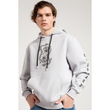 Jahr Marc Dragon Baskılı Gri Oversize Erkek Sweatshirt