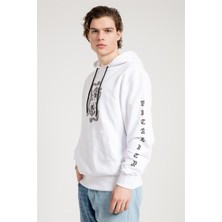 Jahr Marc Dragon Baskılı Beyaz Oversize Erkek Sweatshirt