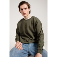 Jahr Marc Oversize Asit Yıkamalı Haki Erkek Sweatshirt