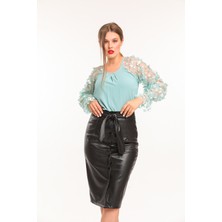 Sense Beli Kuşaklı Önü Düğmeli Deri Etek | ETK33549