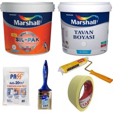 Marshall Sil-Pak Silikonlu Duvar Boyası 2.5 L  -  Tavan Boyası 3.5 kg  -  4 Parça Kaliteli Boyama Seti
