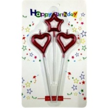 Parti Sürprizi Kırmızı Kalp Metalik Mum 3'lü Set