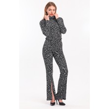 Sense Beli Lastikli Önü Yırtmaçlı Jakarlı Pantolon | PNT33967