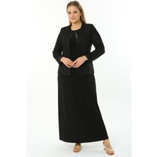 Ladies First Büyük Beden 3701 Siyah Ceket+Elbise Takım