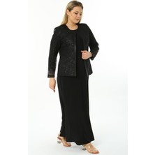 Ladies First Büyük Beden 3701 Siyah Ceket+Elbise Takım