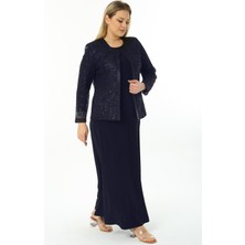 Ladies First Büyük Beden 3701 Lacivert Ceket+Elbise Takım