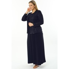 Ladies First Büyük Beden 3701 Lacivert Ceket+Elbise Takım