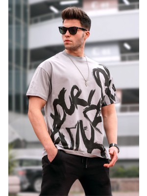 Madmext Erkek Boyalı Gri Desenli Tişört 5811
