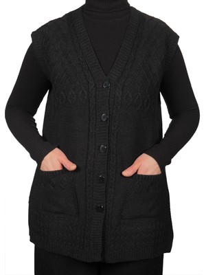 Fresh Moda Kadın Siyah Düğmeli Yelek