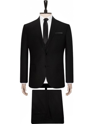 Süvari Yelekli Siyah Slim Fit Takım Elbise