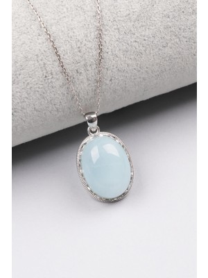 Alibaba Doğaltaş Akuamarin Doğal Taş 925 Ayar Gümüş Kolye