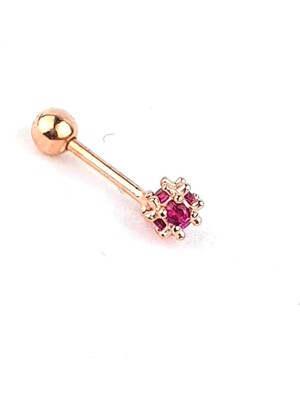 Ose Shop Kırmızı Zirkon Taş Detaylı 925AYAR Gümüş Rose Tragus Kıkırdak Piercing