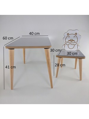 Gerek Bu Yaz Sil Yüzey - Aslan Temalı Montessori Çocuk Aktivite Masa Sandalye Takımı 2+1