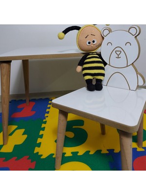 Gerek Bu Yaz Sil Yüzey - Ayıcık Temalı Montessori Çocuk Aktivite Masa Sandalye Takımı (1 Masa 1 Sandalye)