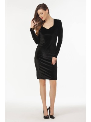 Laranor Siyah Yaka Detaylı Kadife Elbise 19L6432