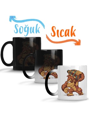 Baskı Dükkanı Varil ve Goril Sihirli Kupa Bardak Porselen