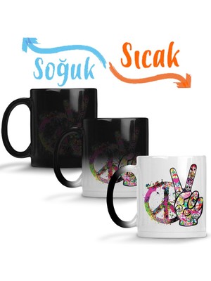 Baskı Dükkanı Peace Barış Simge 2 Sihirli Kupa Bardak Porselen