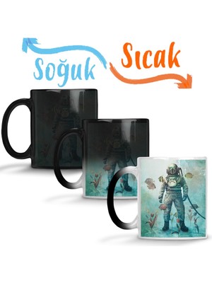 Baskı Dükkanı Retko Balık Adam Sihirli Kupa Bardak Porselen