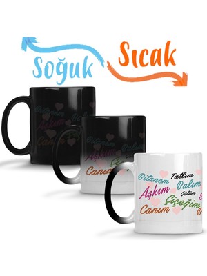 Baskı Dükkanı Aşkım Canım Çiçeğim Sihirli Kupa Bardak Porselen