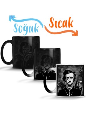 Baskı Dükkanı Nevermore Edgar Allan Poe Sihirli Kupa Bardak Porselen