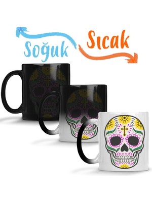 Baskı Dükkanı Desenli Kuru Kafa Sihirli Kupa Bardak Porselen