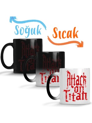 Baskı Dükkanı Attack On Titan Font Logo Sihirli Kupa Bardak Porselen