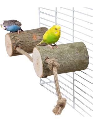 X-Perk Kuş Tüneği Muhabbet Kuşu Tünek  Doğal Ağaç Jüt İpli  Kütük Tünek 2'li Set