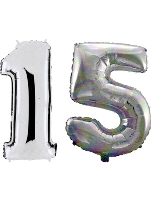 Bal10 Dünyası 15 Yaş Sayı Folyo Balon Gümüş 40 Inç 100 cm