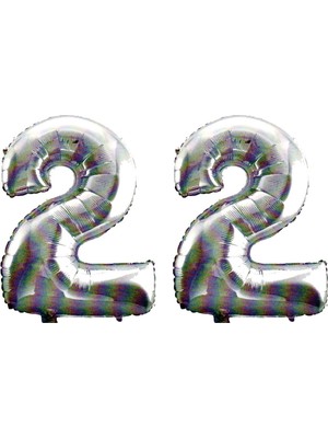 Bal10 Dünyası 22 Yaş Sayı Folyo Balon Gümüş 40 Inç 100 cm