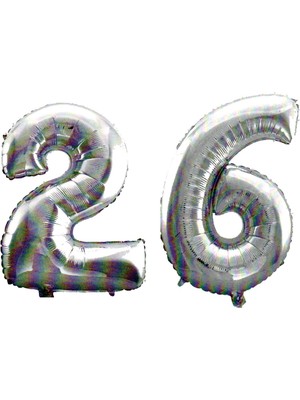 Bal10 Dünyası 26 Yaş Sayı Folyo Balon Gümüş 40 Inç 100 cm