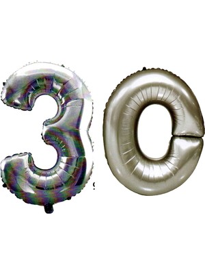 Bal10 Dünyası 30 Yaş Sayı Folyo Balon Gümüş 40 Inç 100 cm