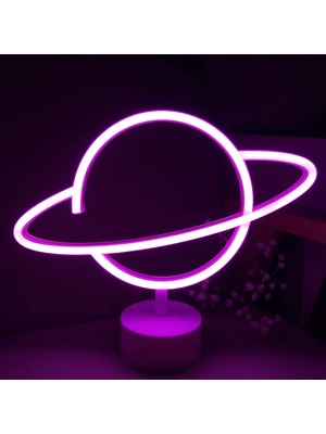 Epazzar Dekoratif Pembe Gezegen Saturn LED Lamba Planet Neon LED Işık