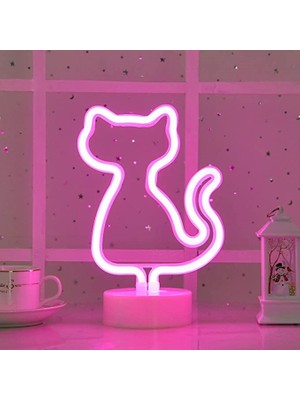 Epazzar Pembe Kedi Neon Lamba USB ve Pilli Cat Neon LED Işık