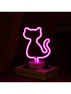 Epazzar Pembe Kedi Neon Lamba USB ve Pilli Cat Neon LED Işık