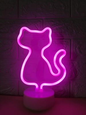 Epazzar Pembe Kedi Neon Lamba USB ve Pilli Cat Neon LED Işık