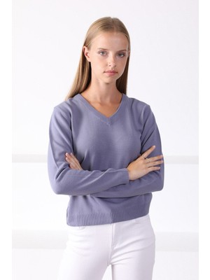 Ferraro Lila V Yaka Kadın Triko Kazak